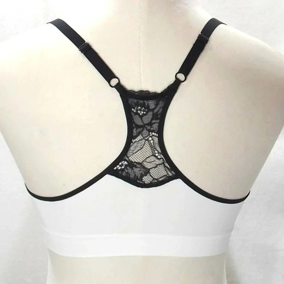 SMALL Maidenform Fit To Flirt Seamless Lace Bralette Ivory Black NWT - Picture 3 of 4